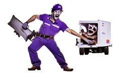 horror movie with fedex driver using chainsaw transparent background