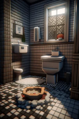 minecraft toilet exhibition in Haugsund in the winter, photo-realistic, shot on Hasselblad h6d-400c, zeiss prime lens, bokeh like f/0.8, tilt-shift lens 8k, high detail, smooth render, down-light, unreal engine 5, cinema 4d, HDR