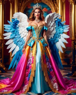 Realistic photography HD full body Beautiful super model European dressing princess Lady Angel colorful art conceptual, amazing artwork, hyper detailed, ultra maximalist quality, 12k, close-up portrait