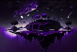 Floating Islands, Dark Purple and Black Night Sky, Stars, Space, Numerious Islands, Dead Soil