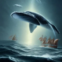 realistic, stunning, gorgeous humpback whale jumping out of turbulent ocean water, milkyway sky, reflective water, 8k resolution, high-quality, fine-detail, detailed matte, illustration, digital art, brian froud, howard lyon, anna dittman, greg rutowski, Life of Pi