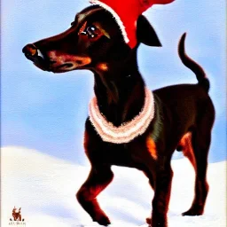 black and brown dachshund in a reindeer costume profile impressionism