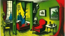 A Secret Living Room by Marc Chagall and Robert Bateman, abstract woodcut