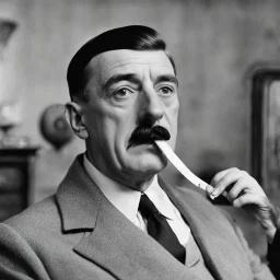 Adolf Hitler is shaving his mustache