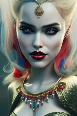 Hulya Avsar as Harley Quinn Photorealistic dramatic hyperrealistic criyng clown paint ,Crystal black eyes, elegant, by WLOP,Artgerm,Greg Rutkowski, Beautiful dynamic,shadows,Artstation,concept design art,Octane render,8K