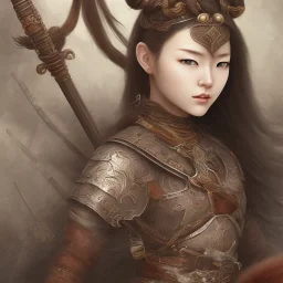 mulher japonesa maravilhosa, vestindo roupa viking, cabelos curtos