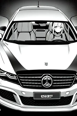 car interior, greyscale