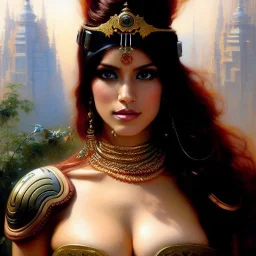 portrait beautiful face Leela - Futurama,busty,ancient metal armor balanciaga fashion clothe painting by gaston bussiere, greg rutkowski, yoji shinkawa, yoshitaka amano, tsutomu nihei, donato giancola, tim hildebrandt, oil on canvas, cinematic composition, extreme detail,fit full head inside picture,16k