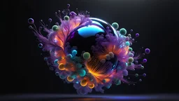 3D-rendered organics form, futuristic, fantasy, nuclear, geometrical shape, single colorful objects, fractal, abstract, scientific, black background, octane render, 8k post-production, artstation: award-winning: atmospheric: commanding: fantastical: clarity: 16k: ultra quality: striking: brilliance: liquid medium: stunning colors: amazing depth; lens: f/8, 28mm