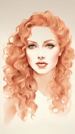 Watercolor, full body, graceful feet, large breasts, ink portrait showing a young woman with detailed light eyes and soft red curls, in a glamorous Hollywood style, fine and detailed brushwork on textured paper, confident expression with a subtle, mysterious sensual smile