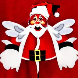 wings, freaky Santa, laughing, flying, wings