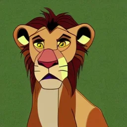 Lion King animation Chachi male lion triangular face broad nose tip wide green eyes