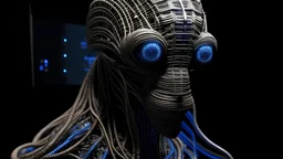 Hypnotic Alien made out of Ethernet cables simulating the internet