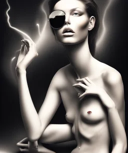 woman, photographer. oil on canvas, volumetric lighting, helmut newton