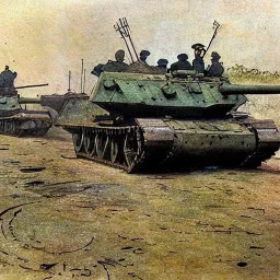 Russian tank, kherson, by Arthur Rackham, destroyed