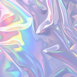 Generate a translucent plastic film background with soft, flowing wrinkles and a rainbow iridescence effect. Focus on creating light refraction with vibrant, shifting colors that mimic an oil-slick surface under light. The film should appear glossy and semi-transparent, with subtle reflections and a smooth, high-gloss texture, suitable for modern, artistic designs.