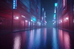 cinematic, night, Tokyo, Rain, high definition, blue neon lights, blender 3d