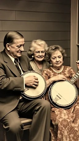 Min far och jag och min bror och mor spelar banjo