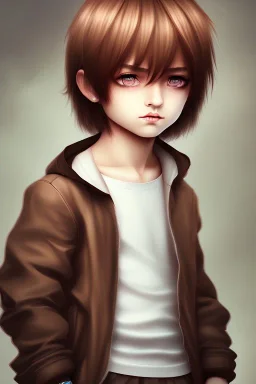 Shota, cute, brown hair, portrait, shy