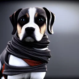 Dog with scarf, black background, portrait, unreal engine 5, realistic, diffuse lighting