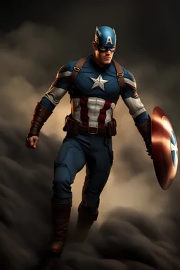 3D Portrait of Alan Ritchson as Captain America, perfect body, perfect face, perfect eyes, dark hair, glamorous, gorgeous, delicate, romantic, realistic, romanticism, blue tones, Boris Vallejo - daylight Background - dark, wood panel wall in the background - fire, fog, mist, smoke