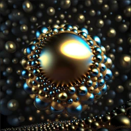 a mandelbulb 3d fractal made of metallic random color iso spheres a pertty artistc background