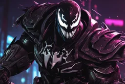 Venom Shredder in 8k solo leveling shadow artstyle, doomfist them, close picture, rain, Shredder helmet, neon lights, intricate details, highly detailed, high details, detailed portrait, masterpiece,ultra detailed, ultra quality