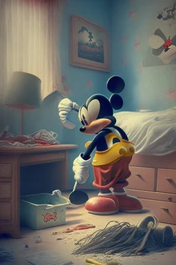 Mickey Mouse cleaning his room