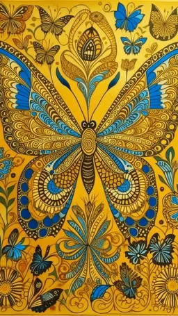 A pale gold kingdom with butterflies designed in Kuna molas painted by Vincent van Gogh