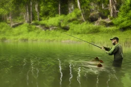 A man is attacked by a mutated monster in sea while he is fishing, cartoon style Simon Stålenhag