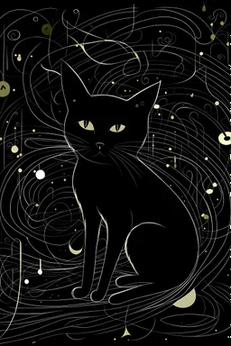black cat style black abstract art with music notes around: