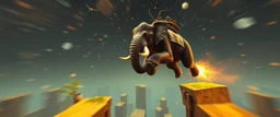 bear ant eater hi speed elephant floating in 4 dimensional platform game, goa trance movie poster, stylized art, pin hole photo, motion blur