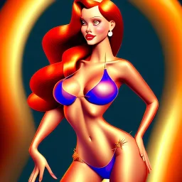 fullbody portrait of voluptuous atletic beautiful young Jessica Rabbit in bikini Sandro Botticelli style