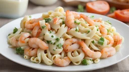 Pasta salad with shrimp, mayonnaise