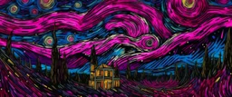 A magenta space station in a starry galaxy painted by Vincent van Gogh