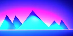 3d rendering. Abstract futuristic neon background. Fantastic landscape with glowing geometric triangular frame and mountains