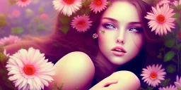 girl laying in flowers, beautiful, magical