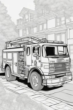 coloring page for kids, FIRE ENGINE, thick outline, low details, no shading, no color