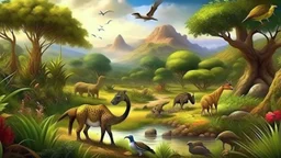 Majestic (animal), roaming through the (hábitat), (acción), diverse flora and fauna, natural surroundings, captivating wildlife scene, rich ecosystem, up-close encounter, harmonious coexistence, detailed and realistic representation --v 5