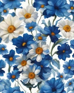 captivating bright bLUE flower van gough mix on white background
