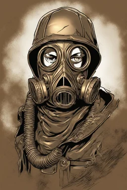 warrior portrait, Bronze metal gas-mask, comic style
