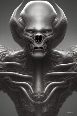 evil berserker, alien, tron, bitcoin eyes, 8k, finely detailed, photo realistic, hr giger