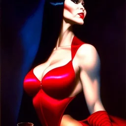 portrait of Vampirella painting by Brom, oil on canvas, cinematic composition, extreme detail,fit full head inside picture