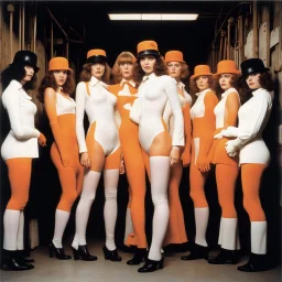 CLOCKWORK ORANGE MOVIE POSTER 1971: TEN WOMEN in agent provocateur STAND THERE IN A DIRTY WAREHOUSE.