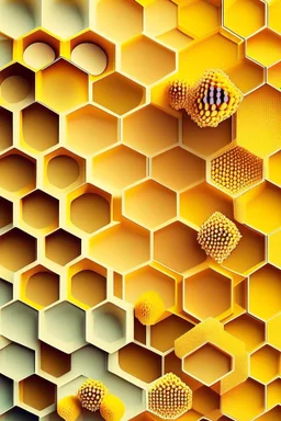 honeycombs of different colors and different sizes behind yellow background layout