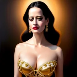 Ultra detailed fullbody Portrait in oil on canvas of beautiful busty Eva Green,extremely detailed digital painting,ultrarealistic skin, extremely detailed face, crystal clear eyes, mystical colors ,perfectly centered image, perfect composition, rim light, beautiful lighting,masterpiece ,8k, stunning scene, raytracing, anatomically correct, in the style of and robert e howard and Steve Jung and Wizyakuza and Ohrai Noriyoshi and Simon Bisley and uncannyknack.