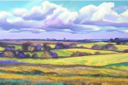 Leicestershire landscape, style of Peter wilemanpastel colours