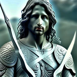 White Sculpture aragorn, full body, greek sculpture style, full body, fresco background, hyper realistic, 8k,