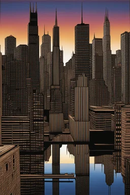 Chicago Skyline; Reverse Perspective; Optical Art; Patrick Hughes