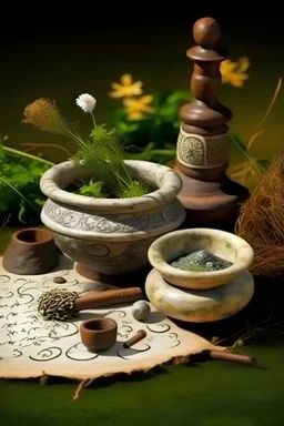 Celtic herbal medicine on the mortar is written nature oasis